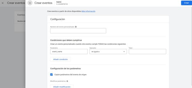 configuración del evento personalizado Google Analytics 4